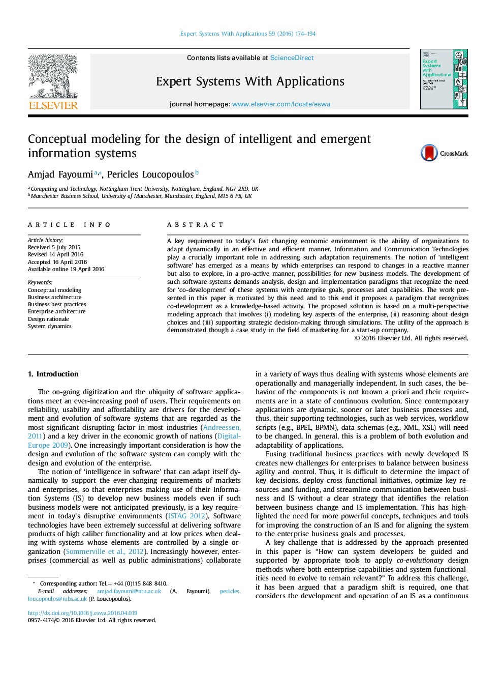 Conceptual modeling for the design of intelligent and emergent information systems