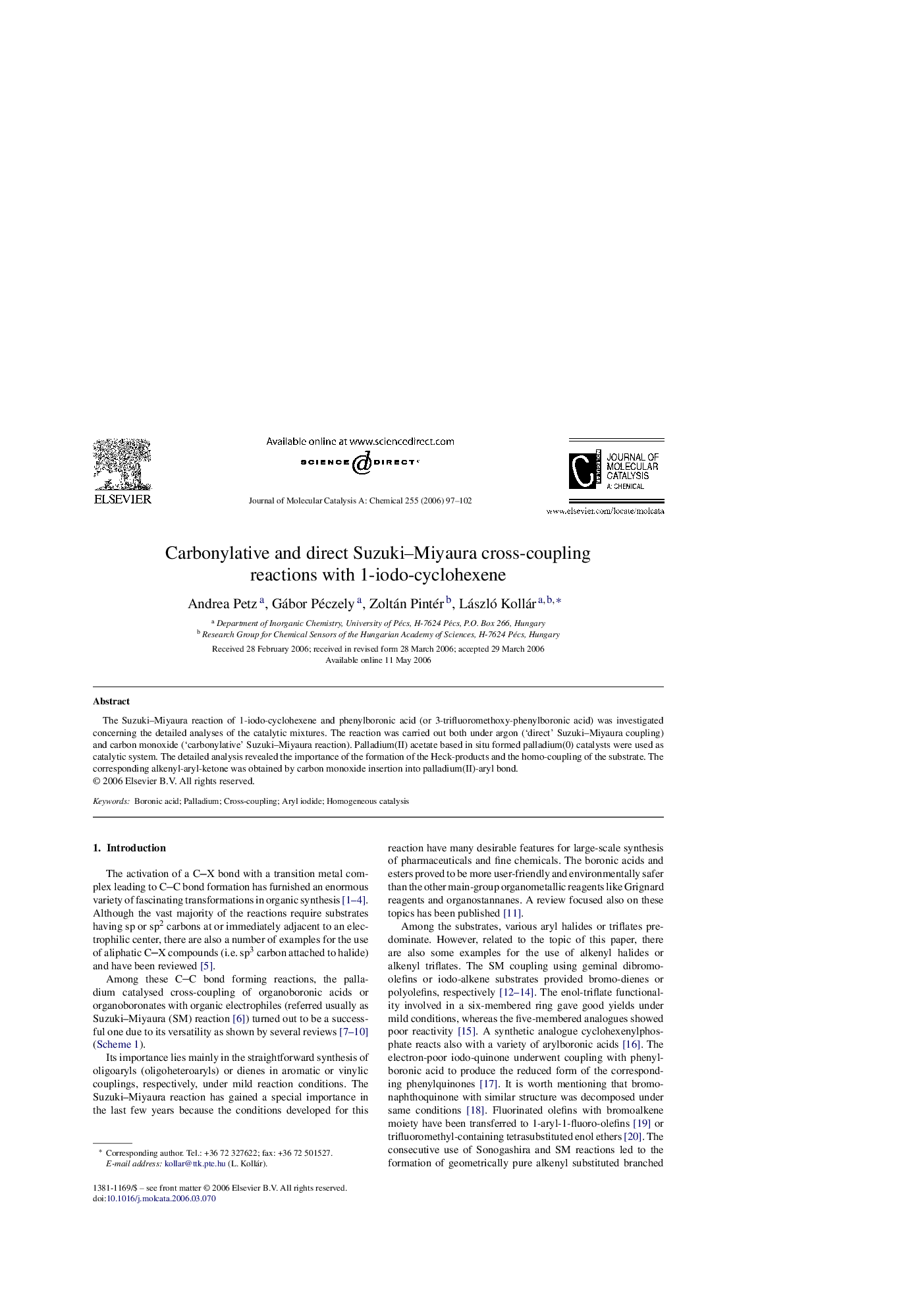 Carbonylative and direct Suzuki–Miyaura cross-coupling reactions with 1-iodo-cyclohexene