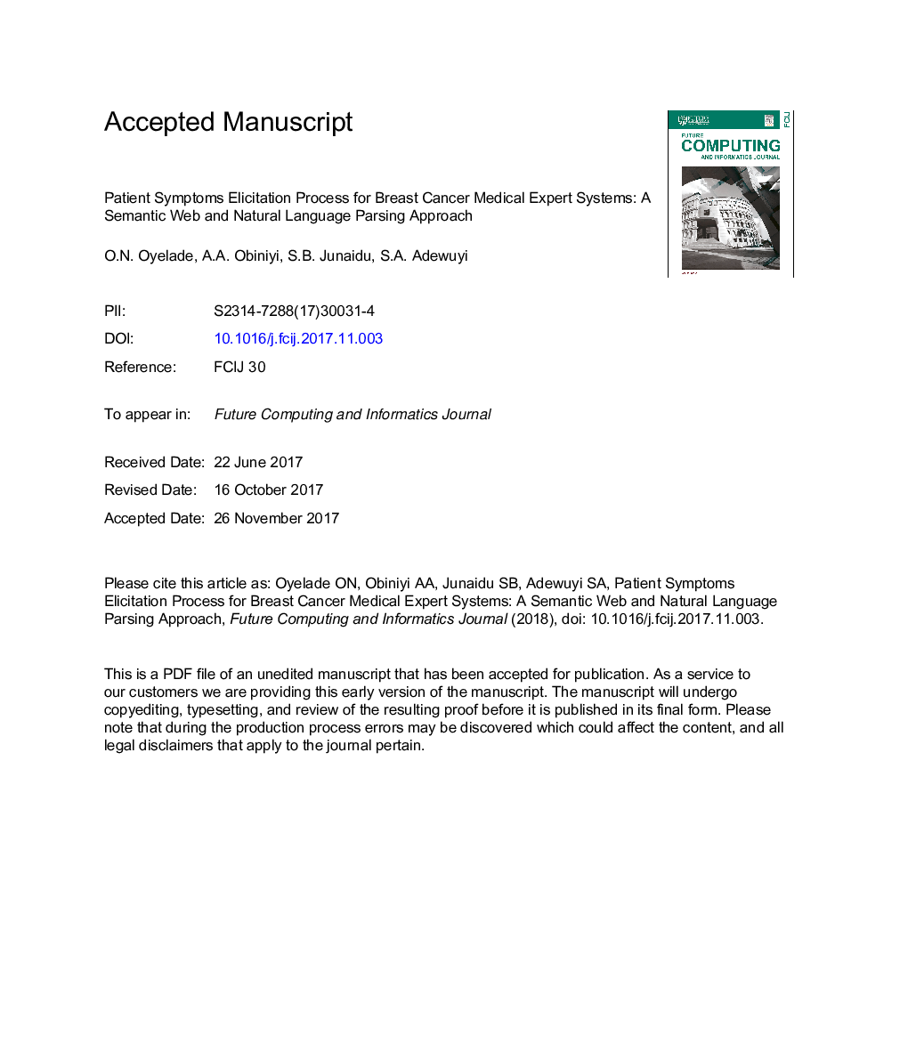 Patient symptoms elicitation process for breast cancer medical expert systems: A semantic web and natural language parsing approach