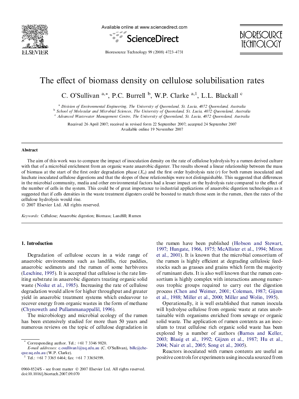 The effect of biomass density on cellulose solubilisation rates