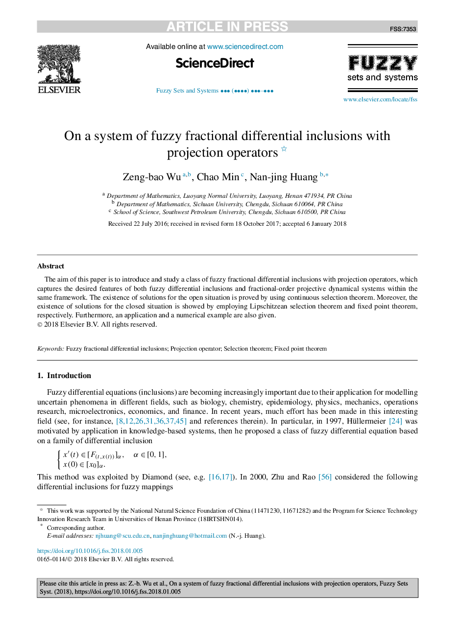 On a system of fuzzy fractional differential inclusions with projection operators