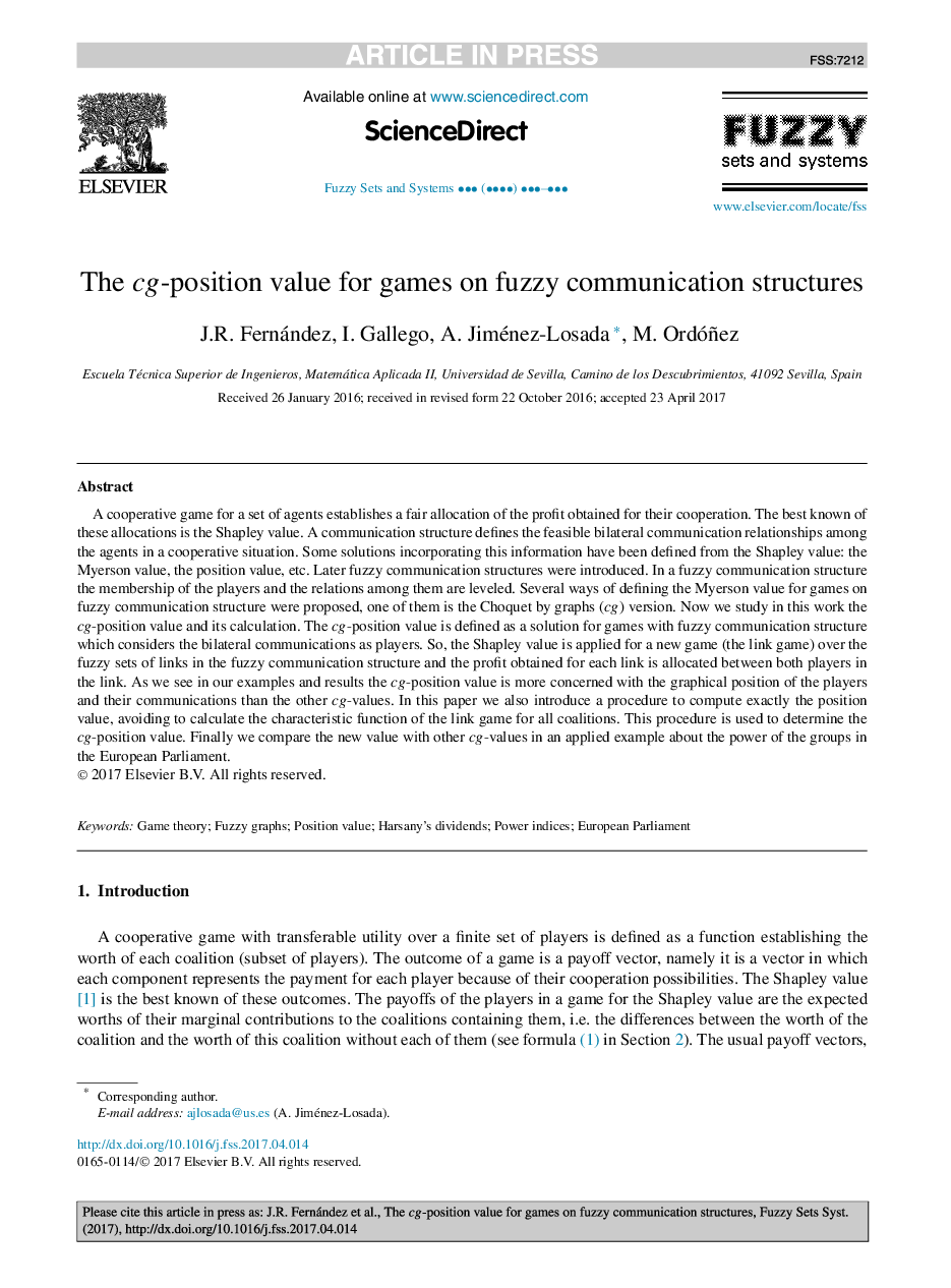 The cg-position value for games on fuzzy communication structures