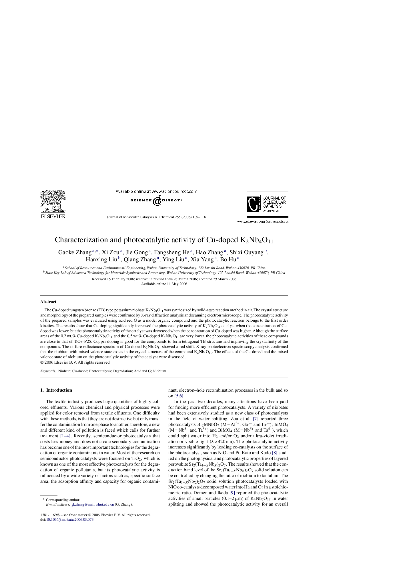 Characterization and photocatalytic activity of Cu-doped K2Nb4O11