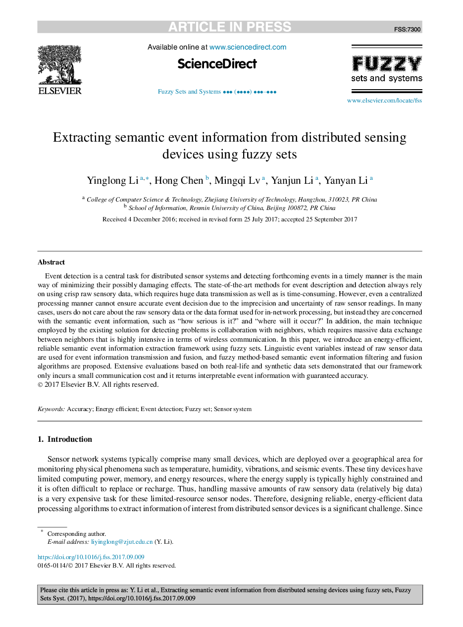 Extracting semantic event information from distributed sensing devices using fuzzy sets