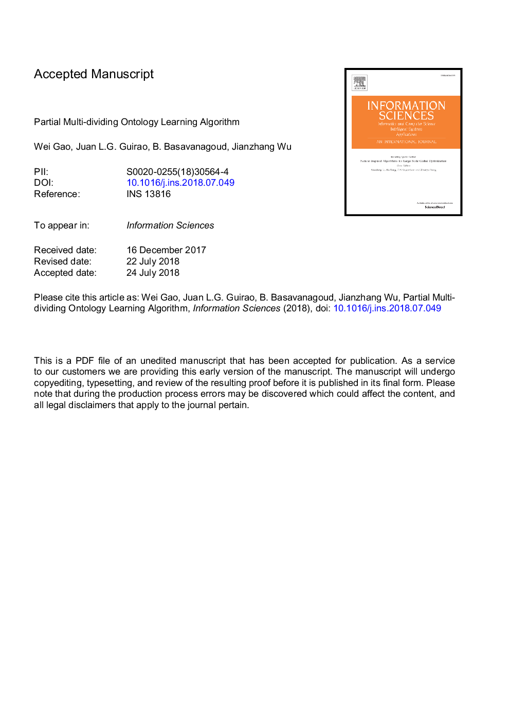 Partial multi-dividing ontology learning algorithm