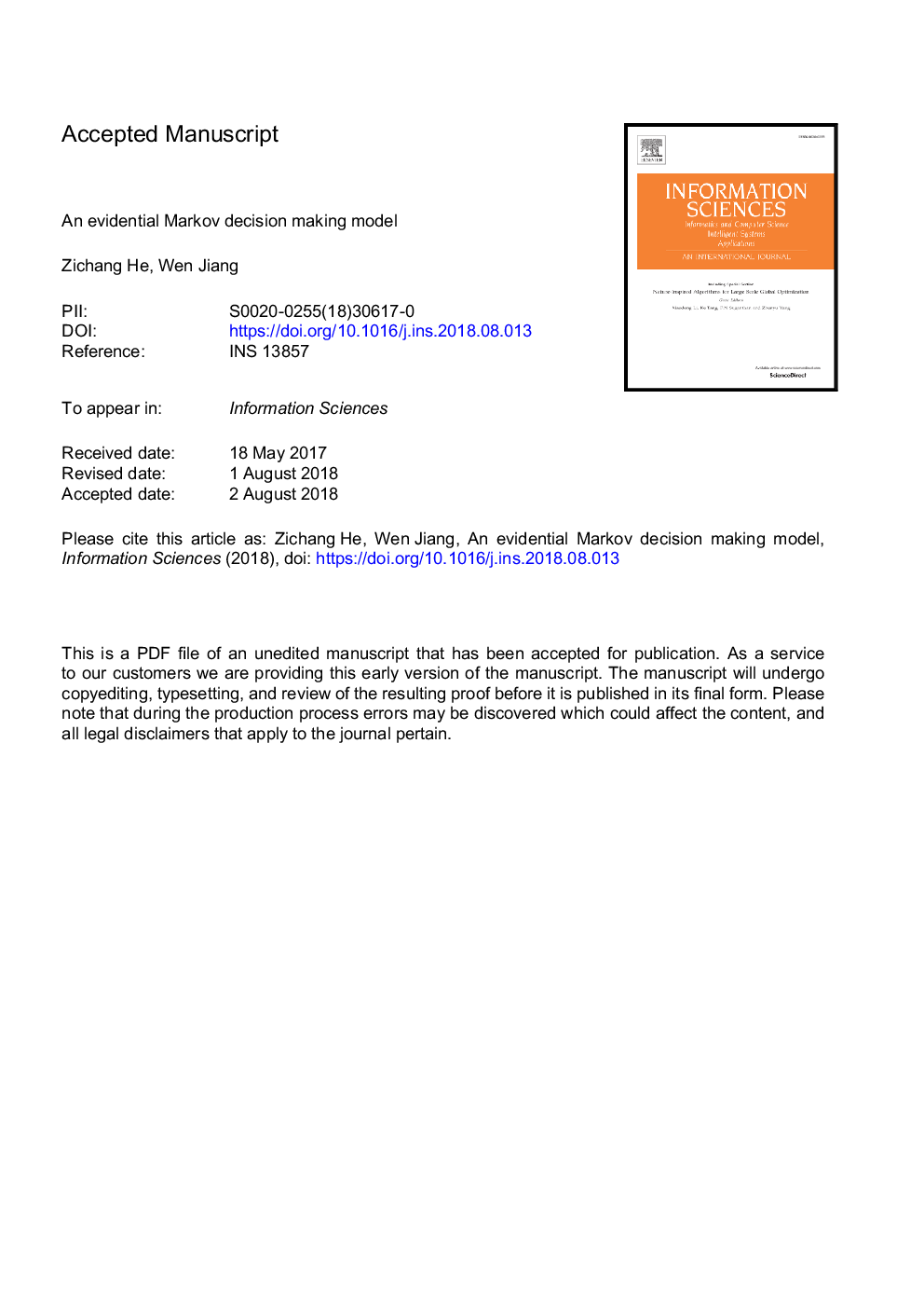 An evidential Markov decision making model