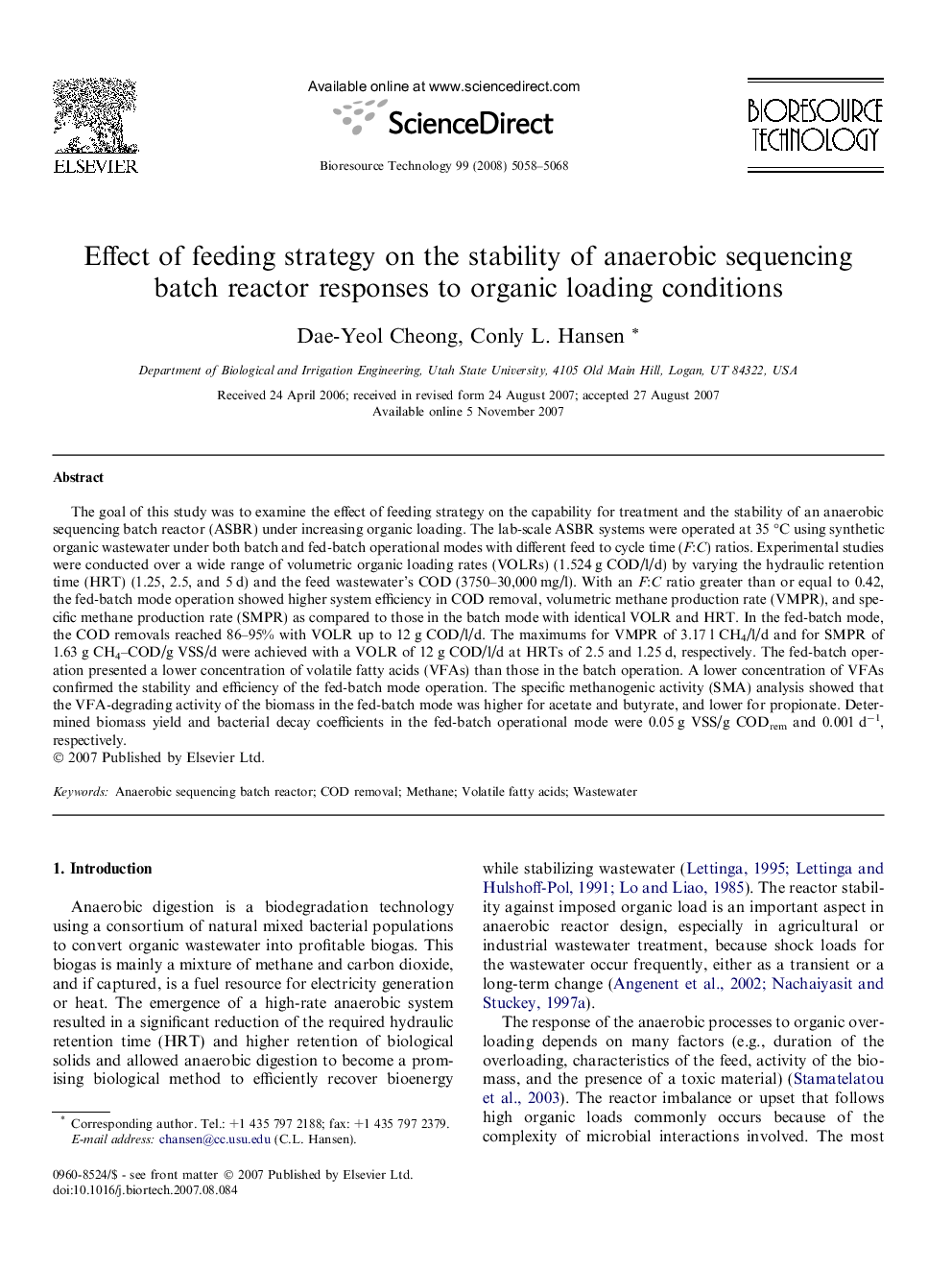 Effect of feeding strategy on the stability of anaerobic sequencing batch reactor responses to organic loading conditions