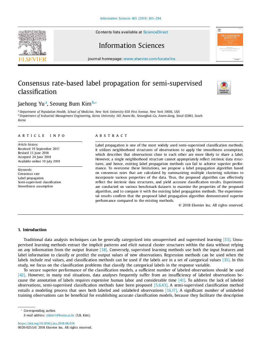 Consensus rate-based label propagation for semi-supervised classification