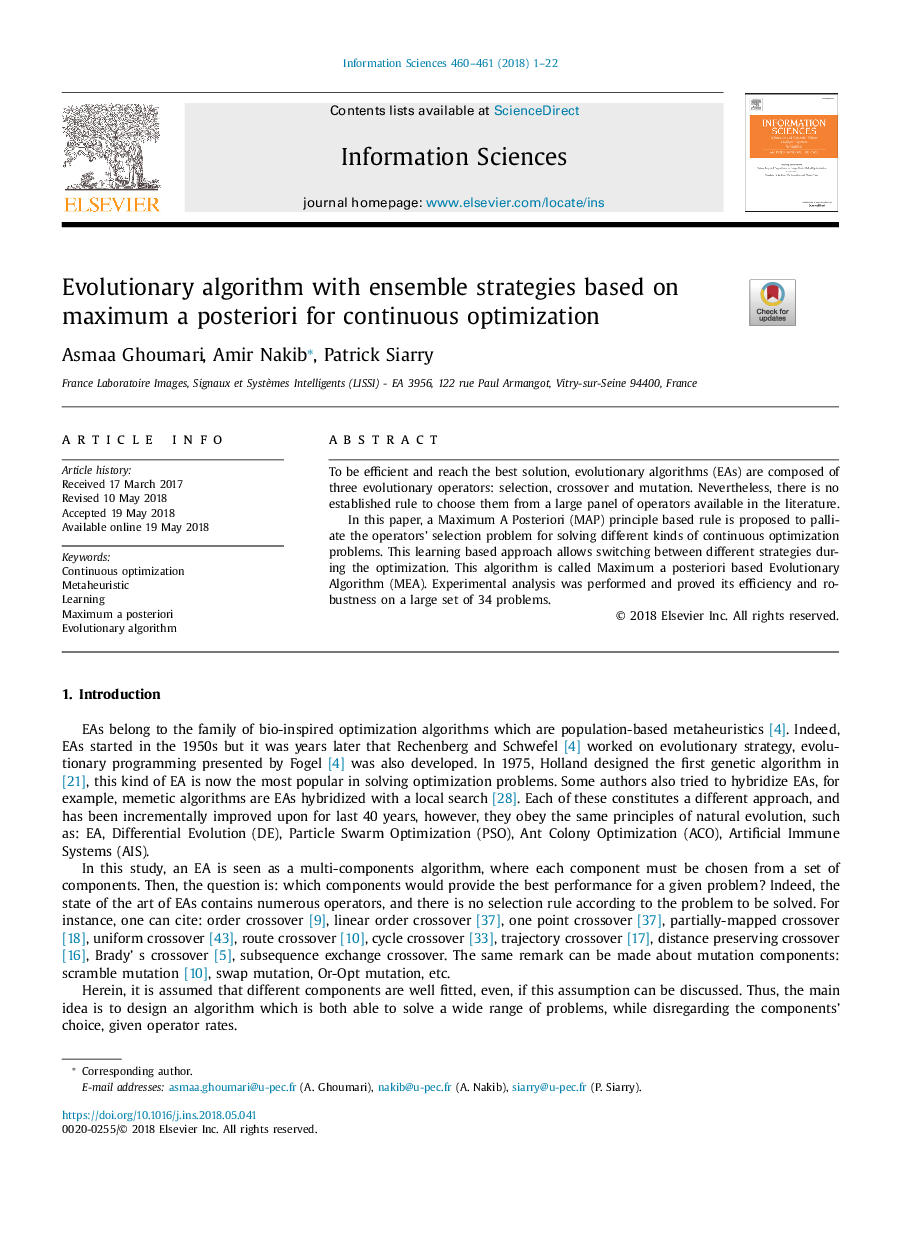 Evolutionary algorithm with ensemble strategies based on maximum a posteriori for continuous optimization