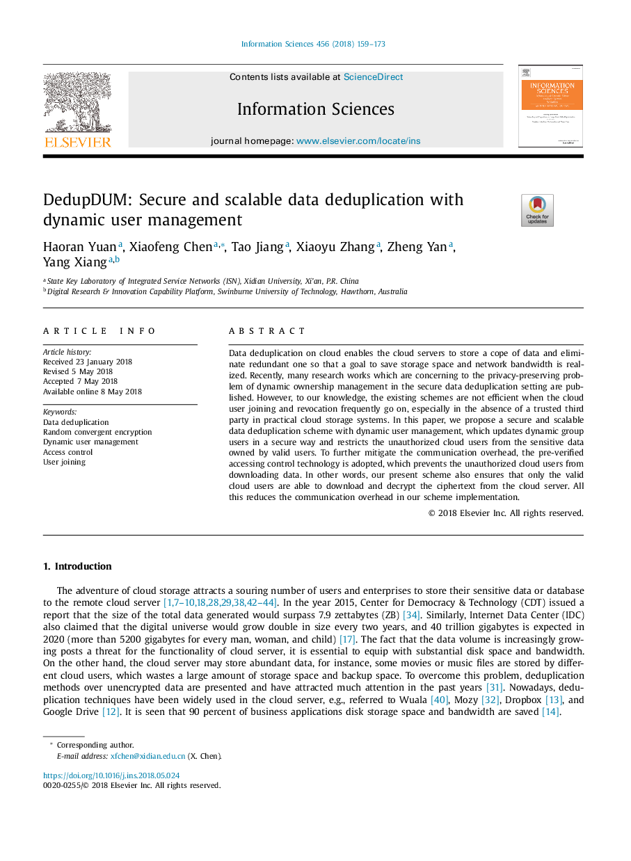 DedupDUM: Secure and scalable data deduplication with dynamic user management