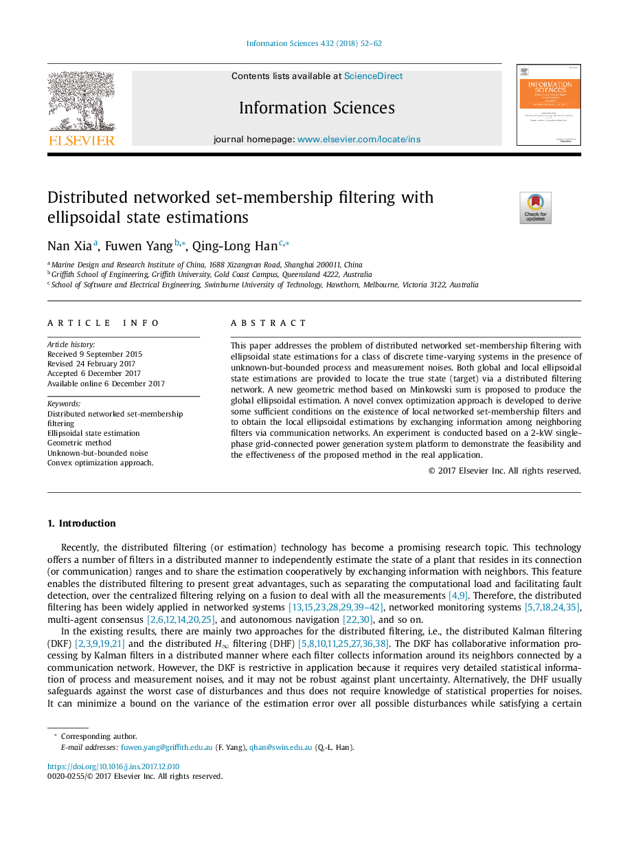 Distributed networked set-membership filtering with ellipsoidal state estimations