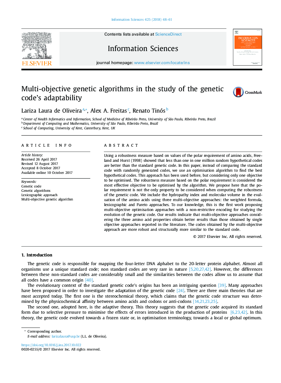 Multi-objective genetic algorithms in the study of the genetic code's adaptability