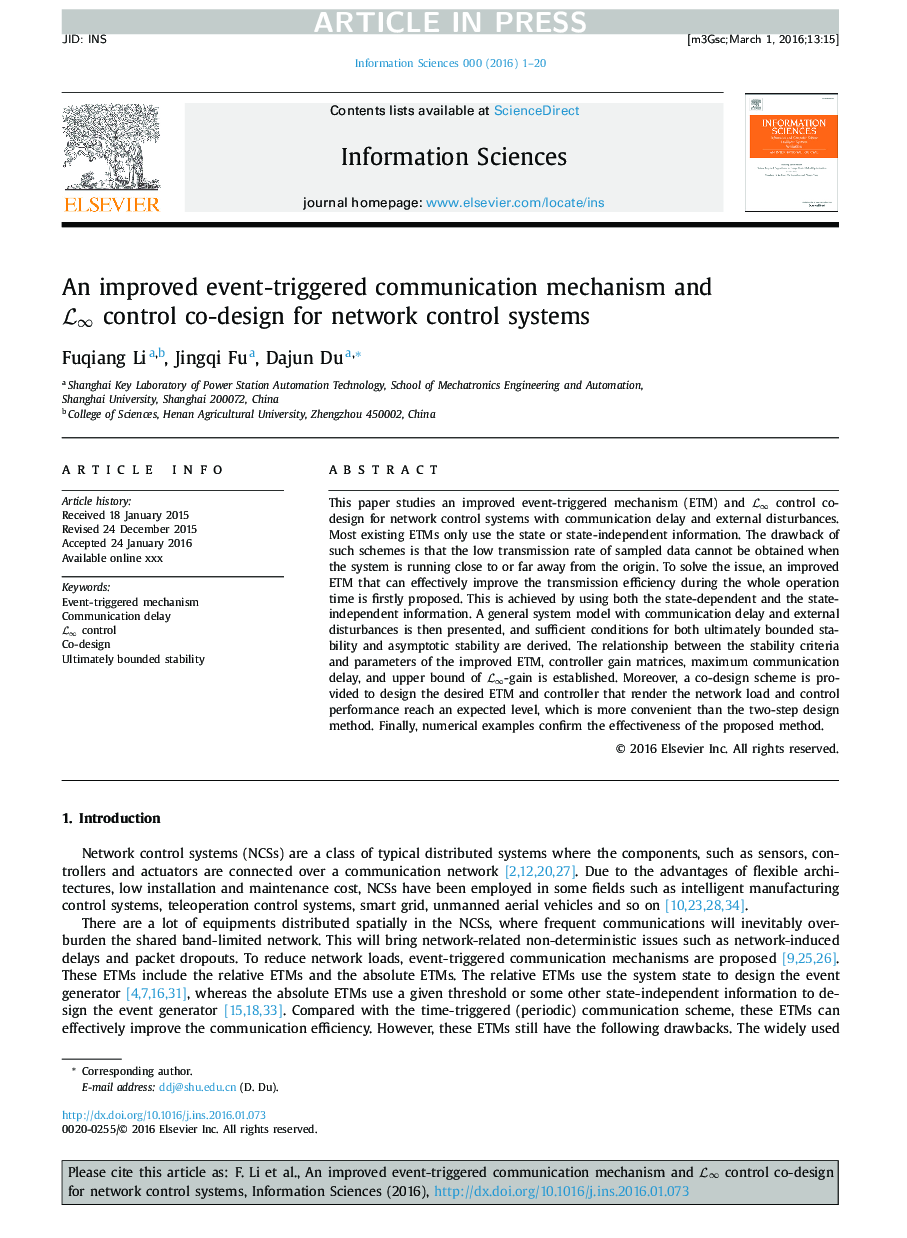 An improved event-triggered communication mechanism and Lâ control co-design for network control systems
