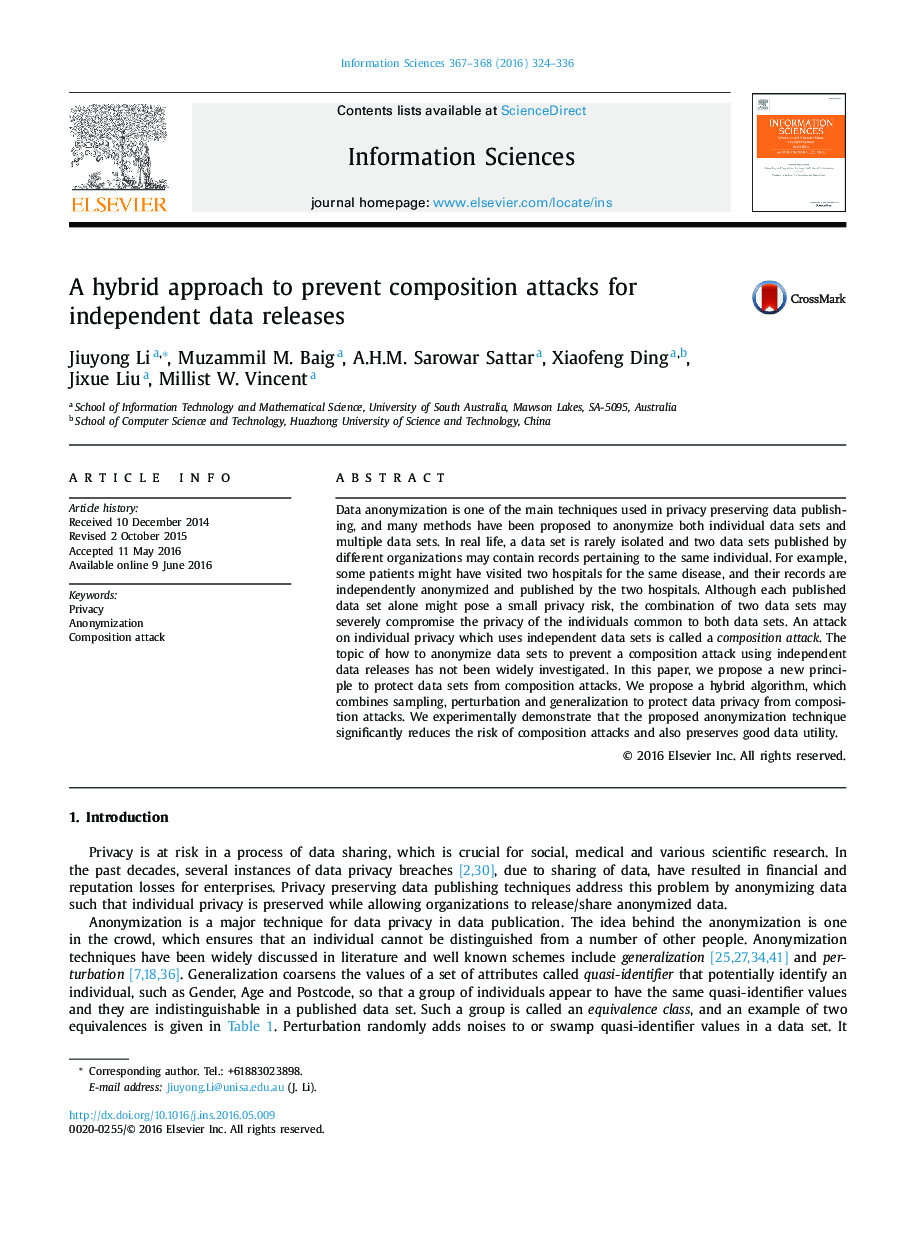 A hybrid approach to prevent composition attacks for independent data releases