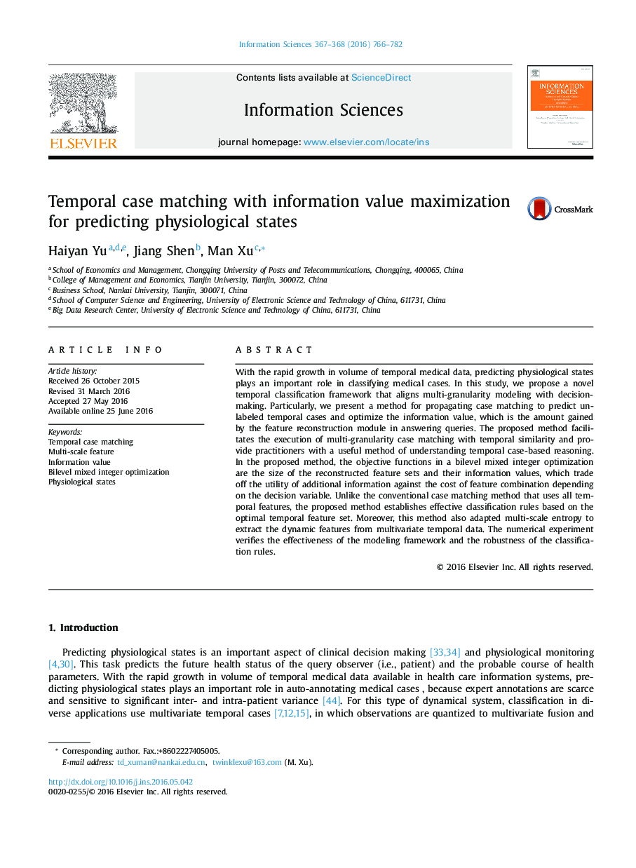 Temporal case matching with information value maximization for predicting physiological states