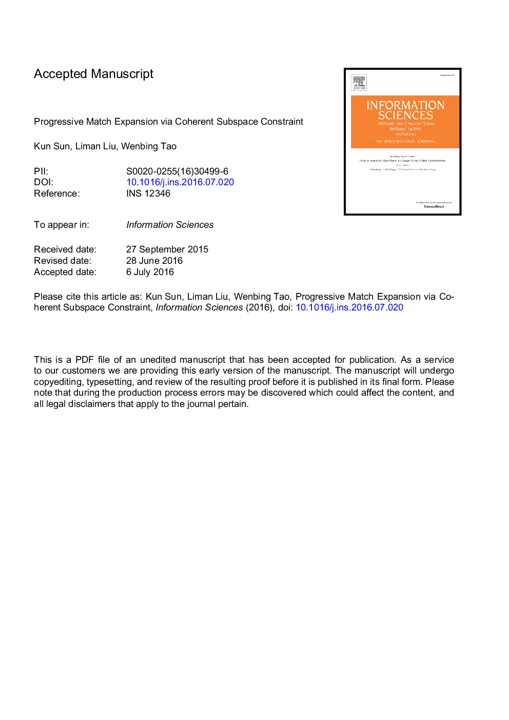 Progressive match expansion via coherent subspace constraint