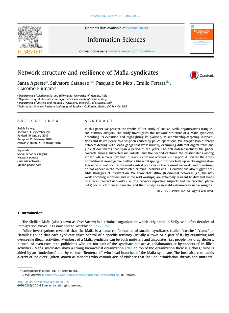 Network structure and resilience of Mafia syndicates