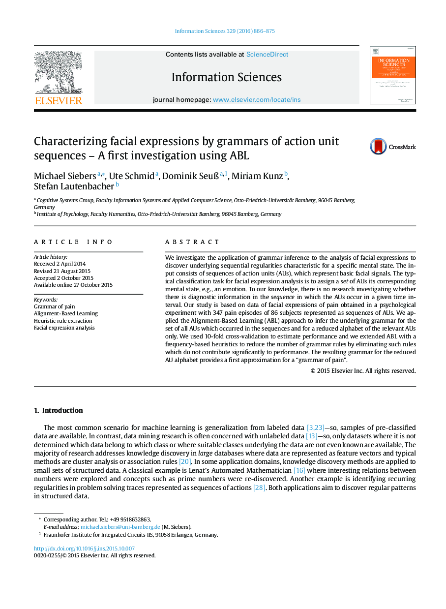 Characterizing facial expressions by grammars of action unit sequences - A first investigation using ABL