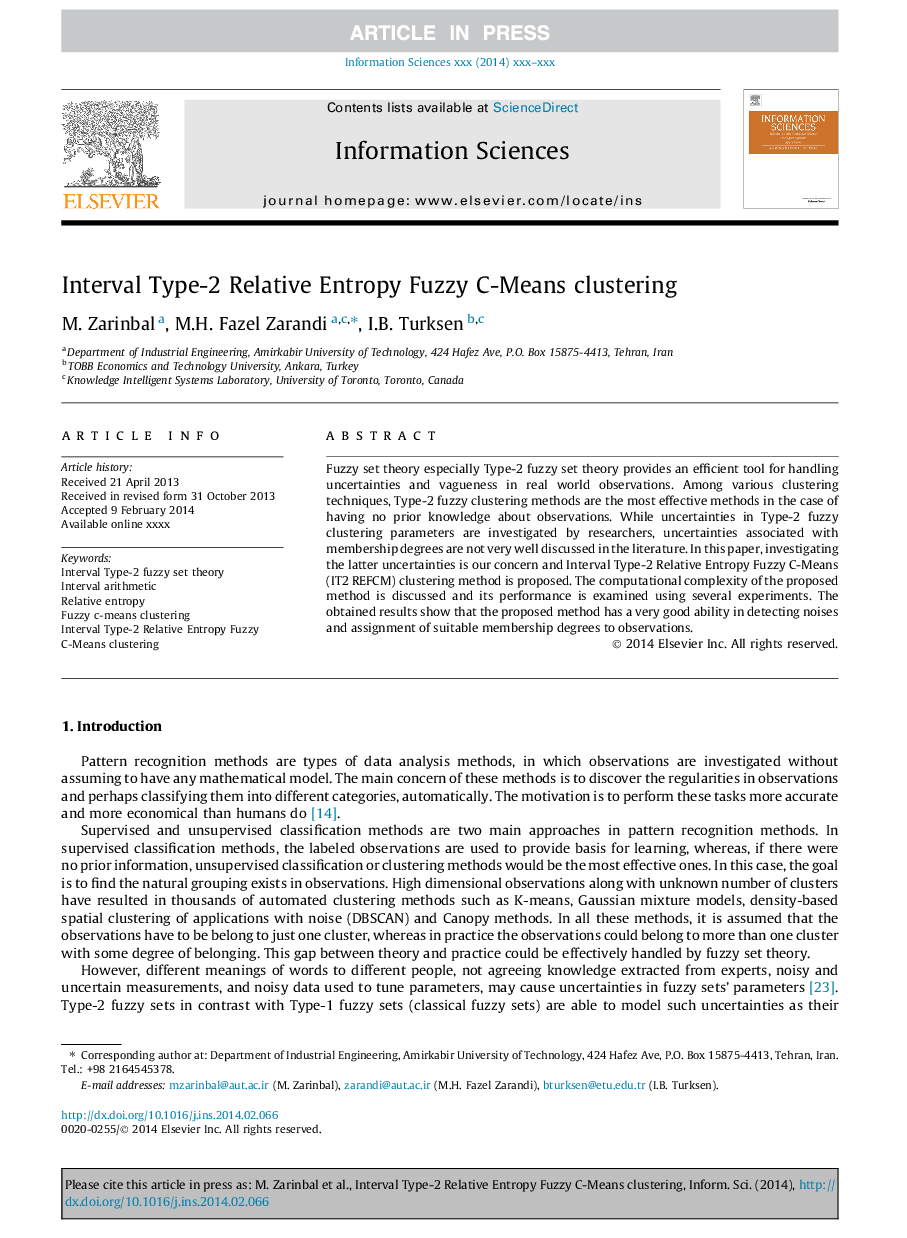 Interval Type-2 Relative Entropy Fuzzy C-Means clustering