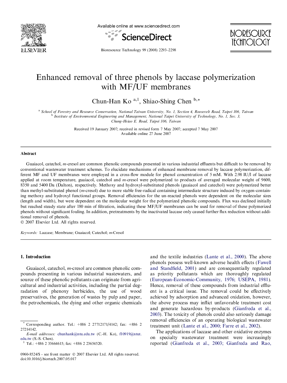 Enhanced removal of three phenols by laccase polymerization with MF/UF membranes