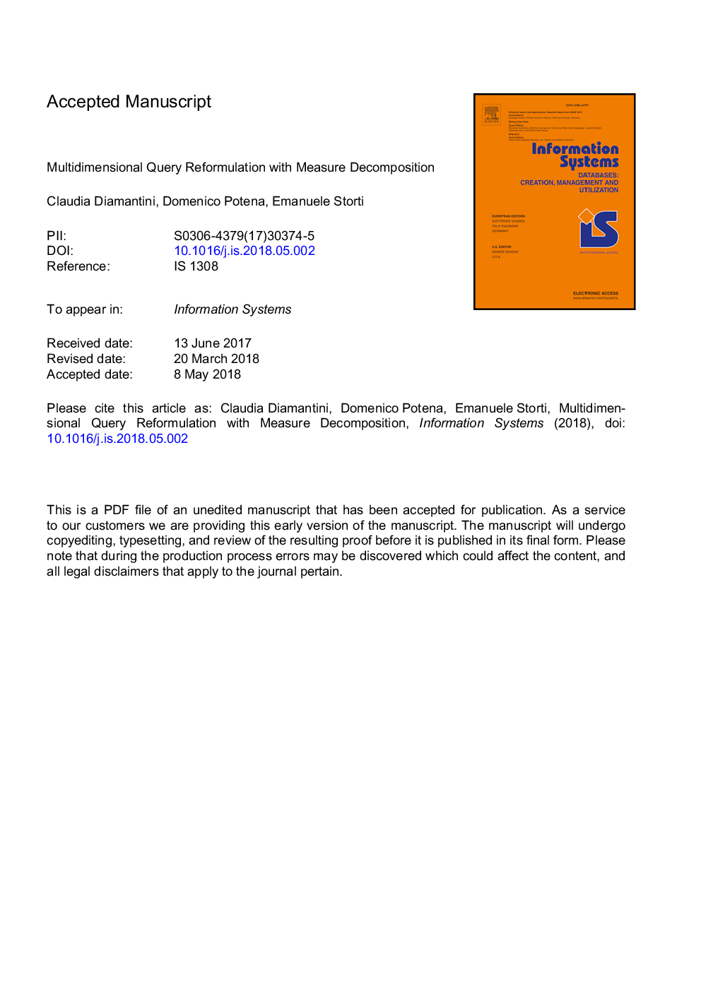 Multidimensional query reformulation with measure decomposition