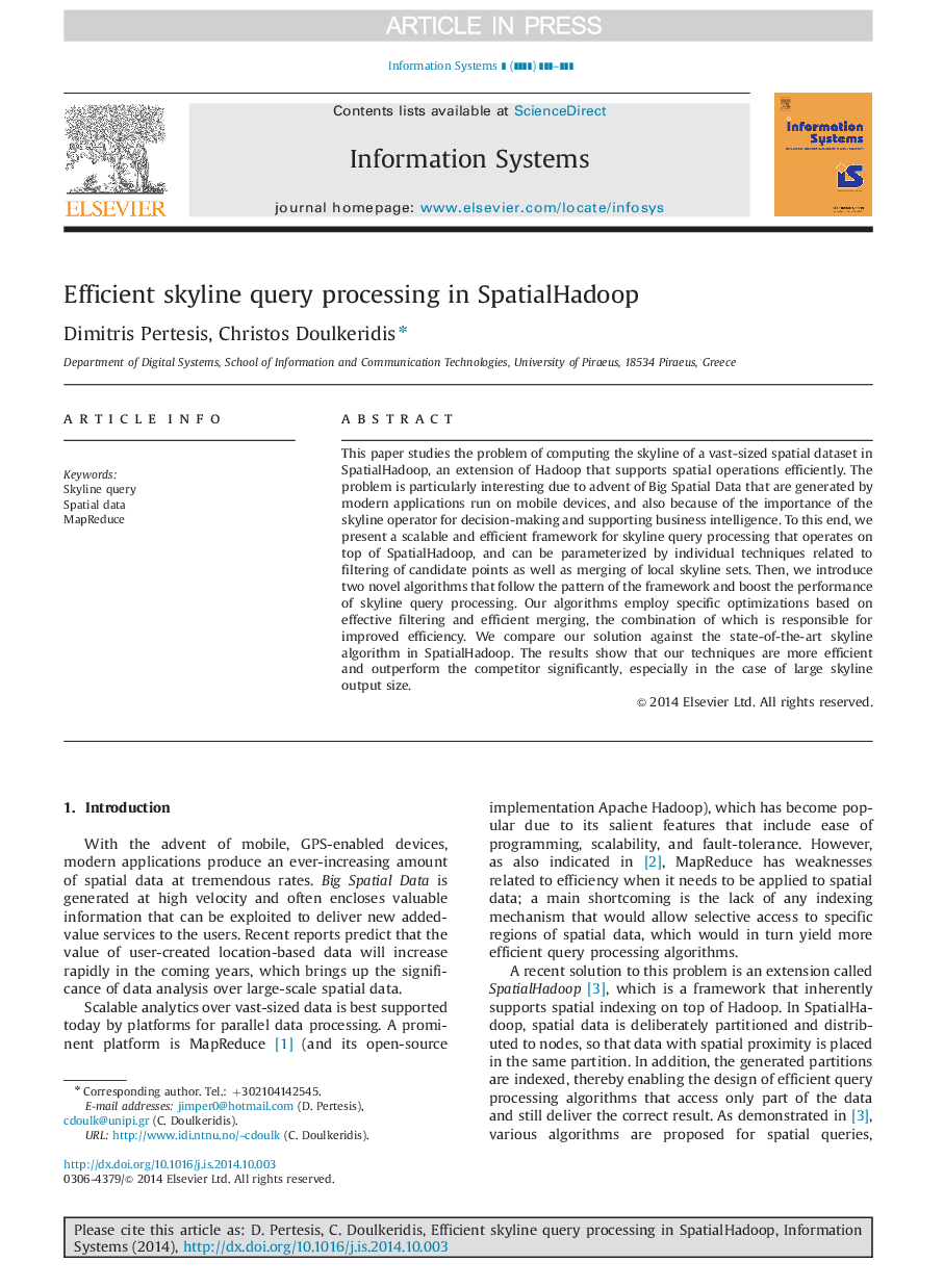 عکس صفحه اول مقاله: Efficient skyline query processing in SpatialHadoop Efficient skyline query processing in SpatialHadoop