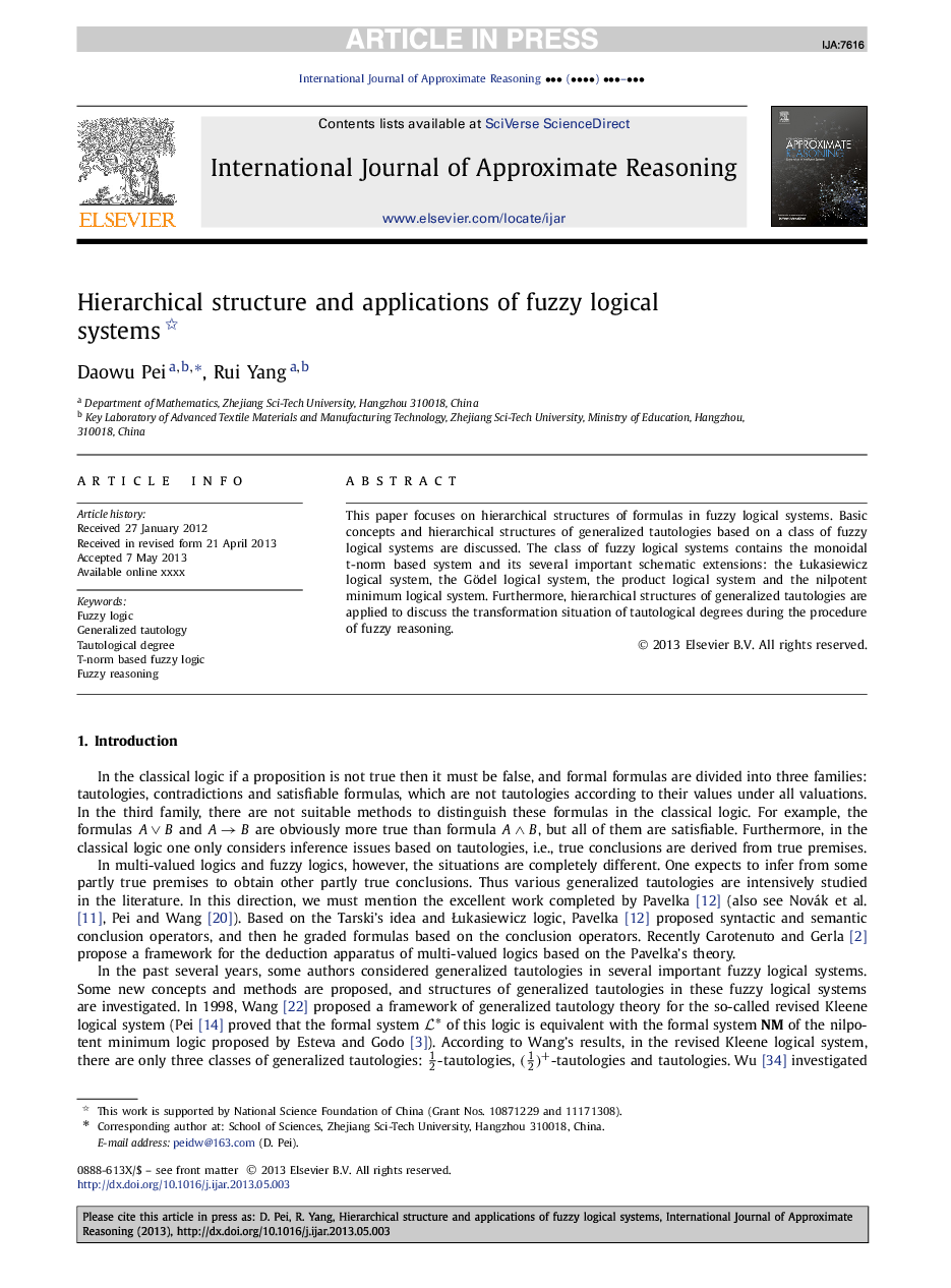 Hierarchical structure and applications of fuzzy logical systems