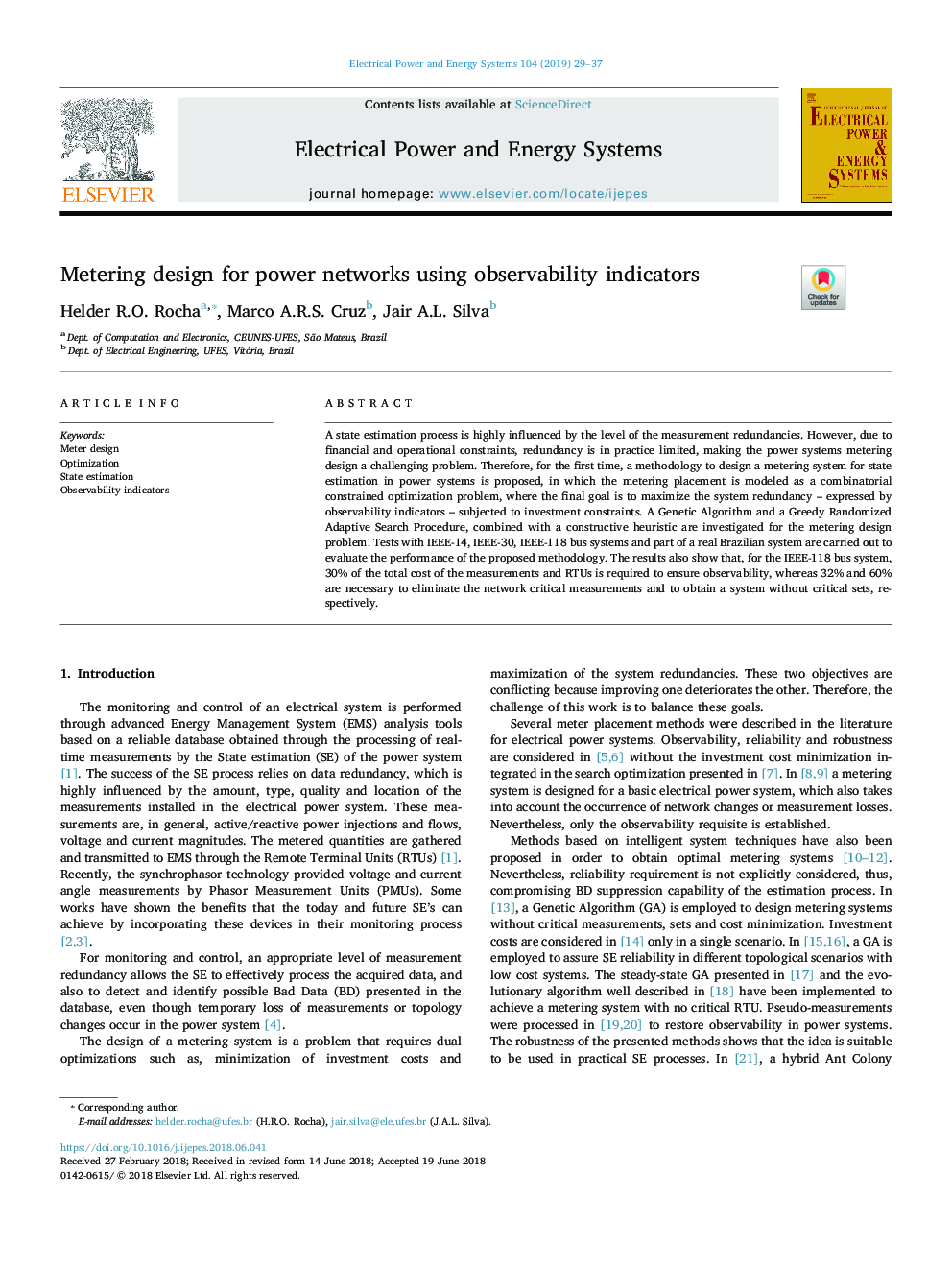 Metering design for power networks using observability indicators