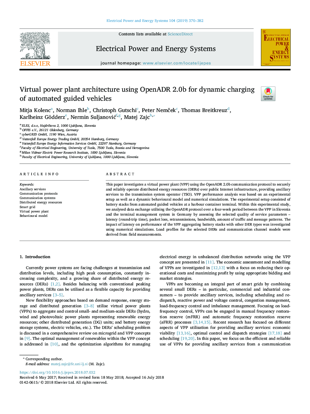 Virtual power plant architecture using OpenADR 2.0b for dynamic charging of automated guided vehicles