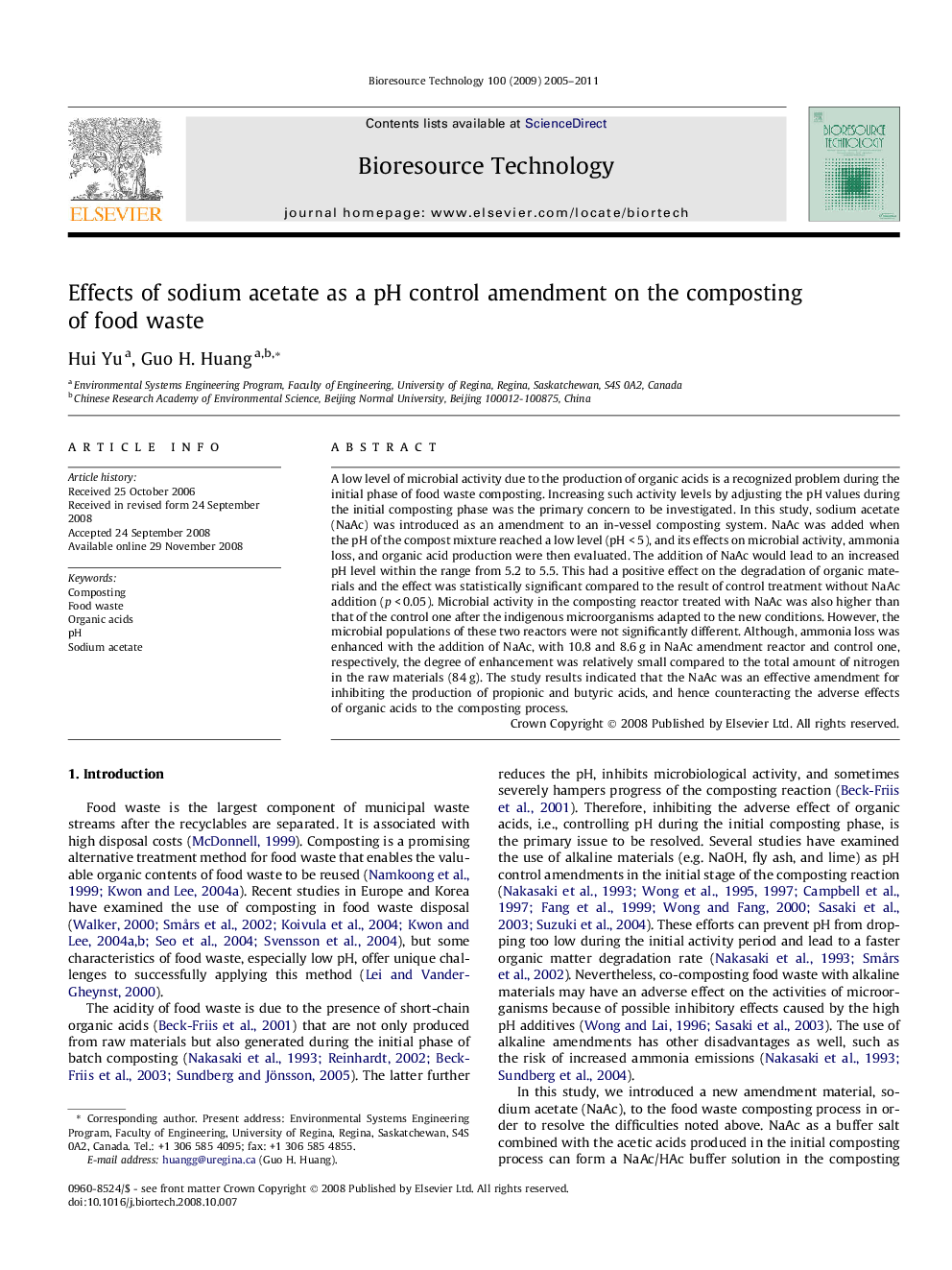 Effects of sodium acetate as a pH control amendment on the composting of food waste