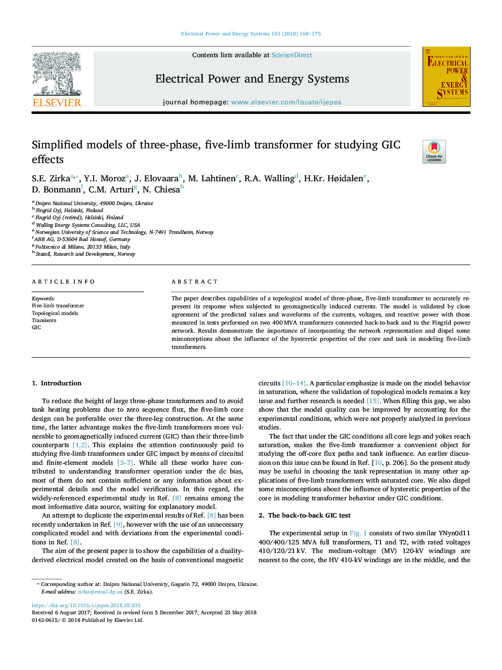 Simplified models of three-phase, five-limb transformer for studying GIC effects