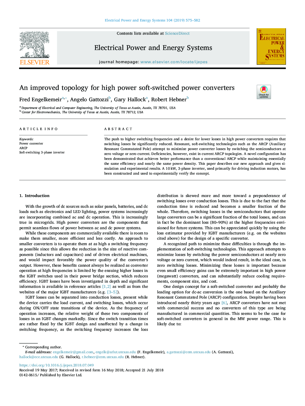 An improved topology for high power soft-switched power converters