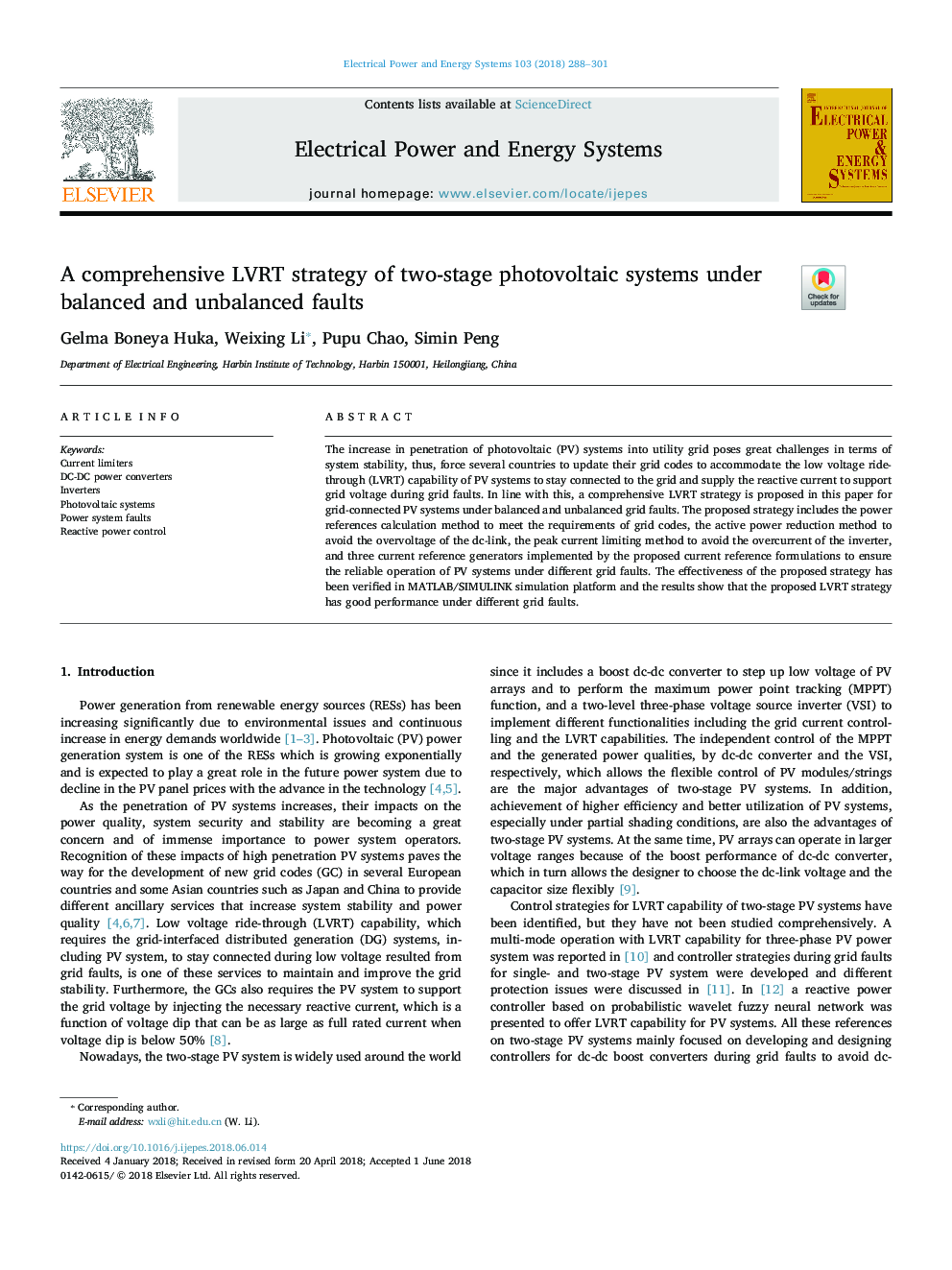 A comprehensive LVRT strategy of two-stage photovoltaic systems under balanced and unbalanced faults