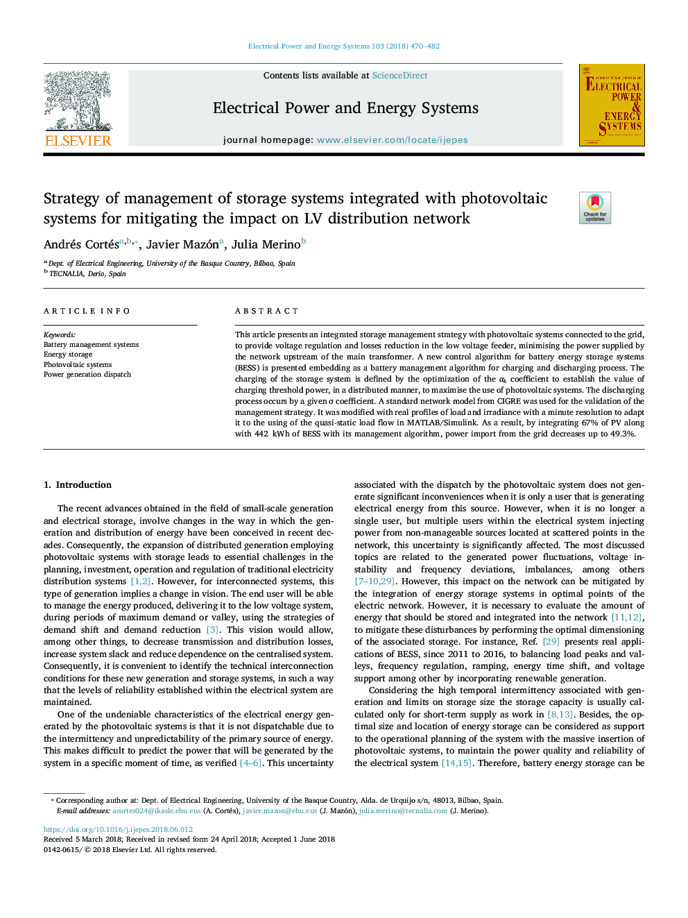 Strategy of management of storage systems integrated with photovoltaic systems for mitigating the impact on LV distribution network
