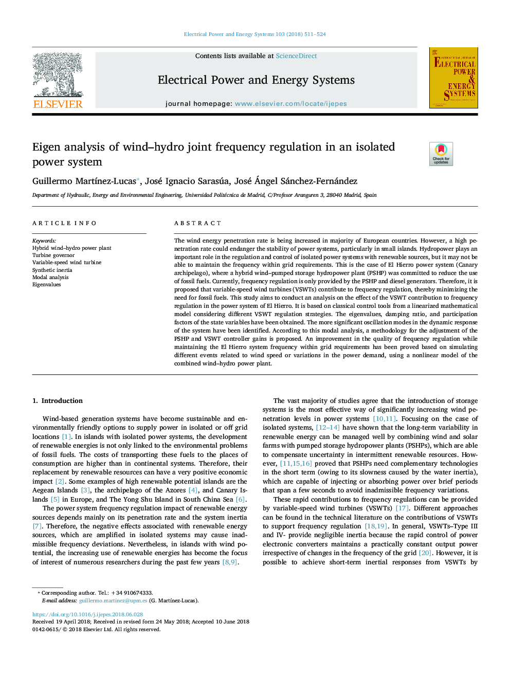 Eigen analysis of wind-hydro joint frequency regulation in an isolated power system