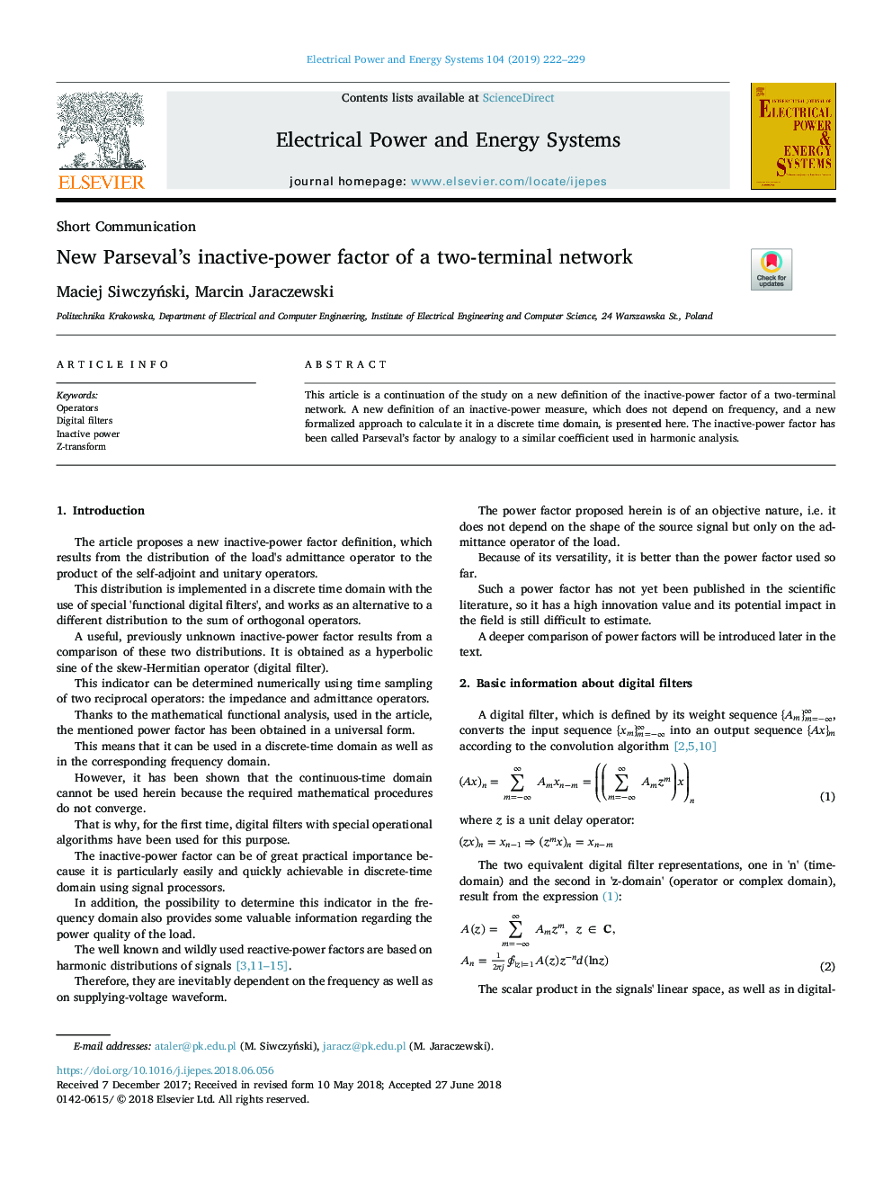 New Parseval's inactive-power factor of a two-terminal network