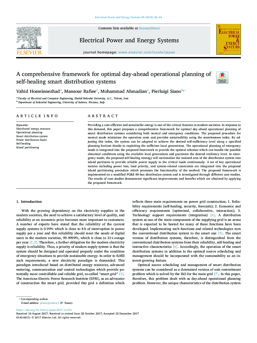 A comprehensive framework for optimal day-ahead operational planning of self-healing smart distribution systems