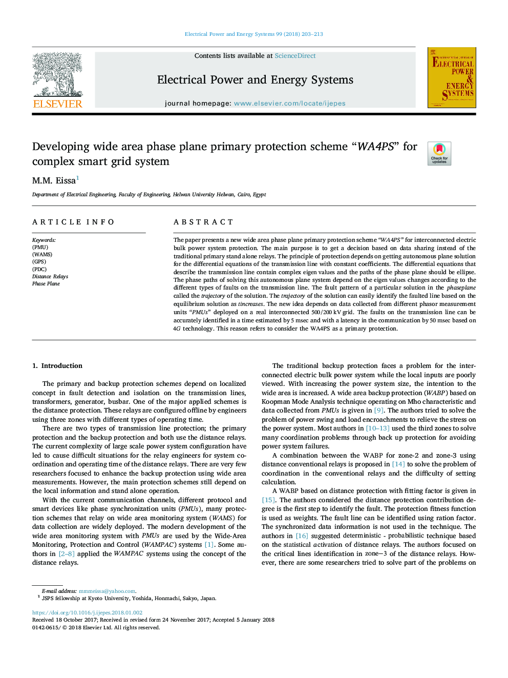 Developing wide area phase plane primary protection scheme “WA4PS” for complex smart grid system