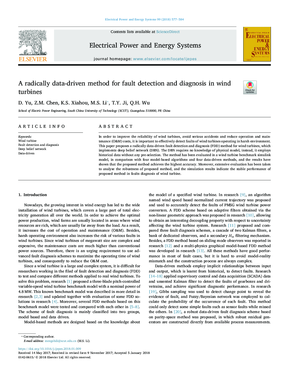 A radically data-driven method for fault detection and diagnosis in wind turbines