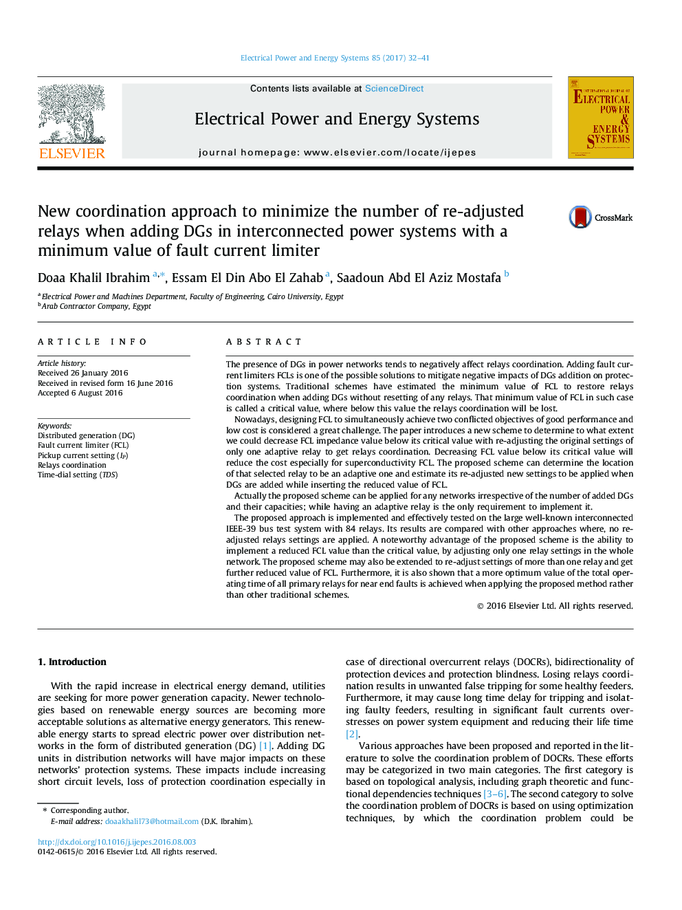 New coordination approach to minimize the number of re-adjusted relays when adding DGs in interconnected power systems with a minimum value of fault current limiter