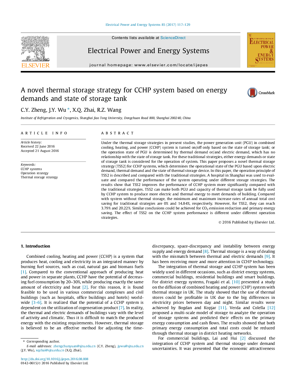 A novel thermal storage strategy for CCHP system based on energy demands and state of storage tank