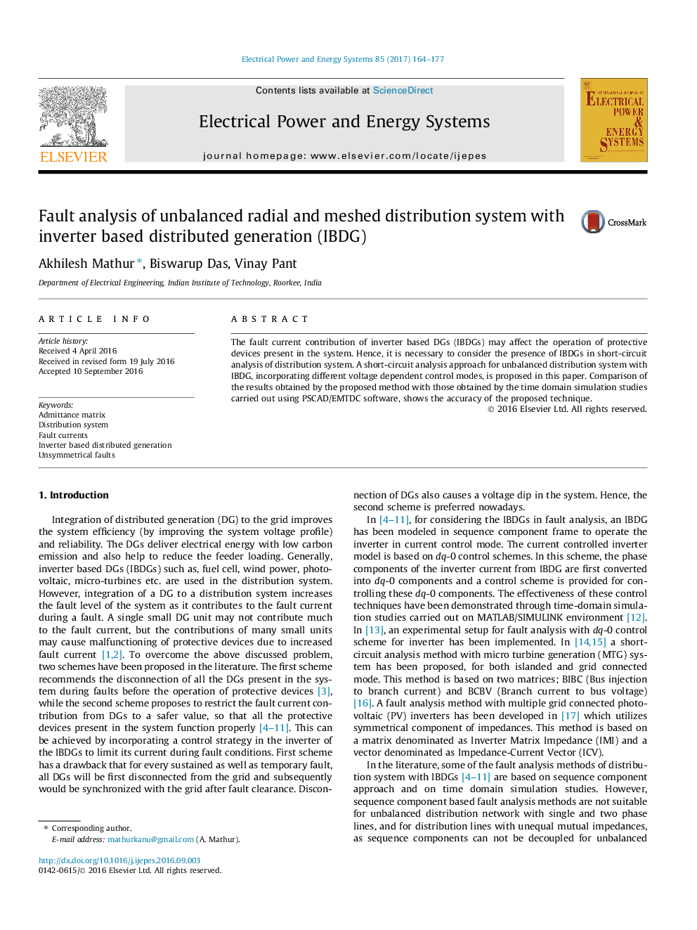 Fault analysis of unbalanced radial and meshed distribution system with inverter based distributed generation (IBDG)