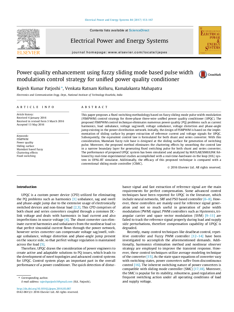 Power quality enhancement using fuzzy sliding mode based pulse width modulation control strategy for unified power quality conditioner