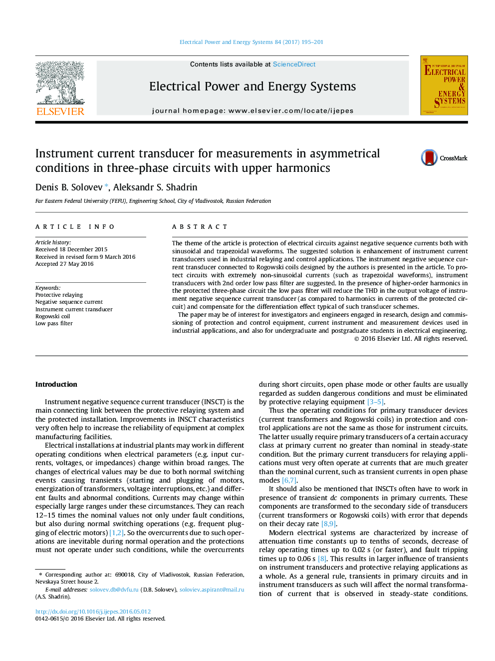 Instrument current transducer for measurements in asymmetrical conditions in three-phase circuits with upper harmonics