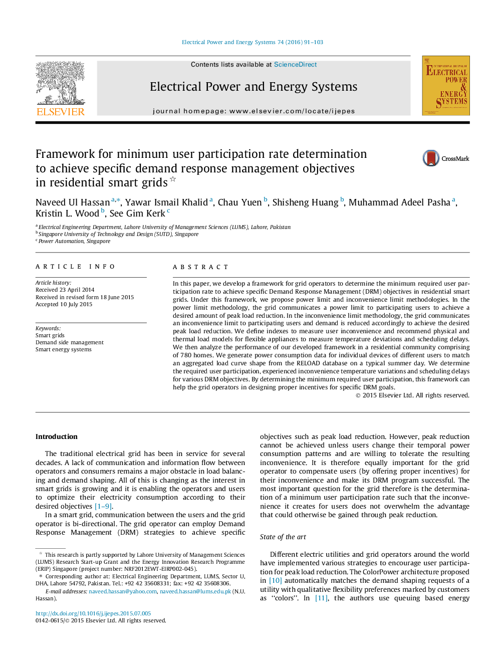 Framework for minimum user participation rate determination to achieve specific demand response management objectives in residential smart grids