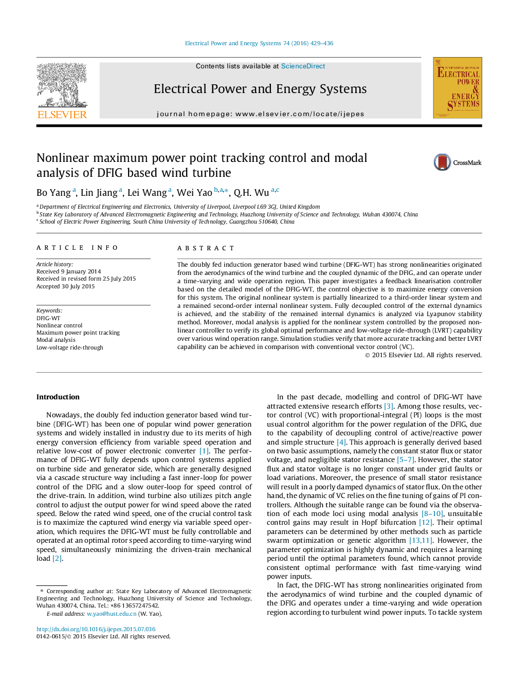 Nonlinear maximum power point tracking control and modal analysis of DFIG based wind turbine