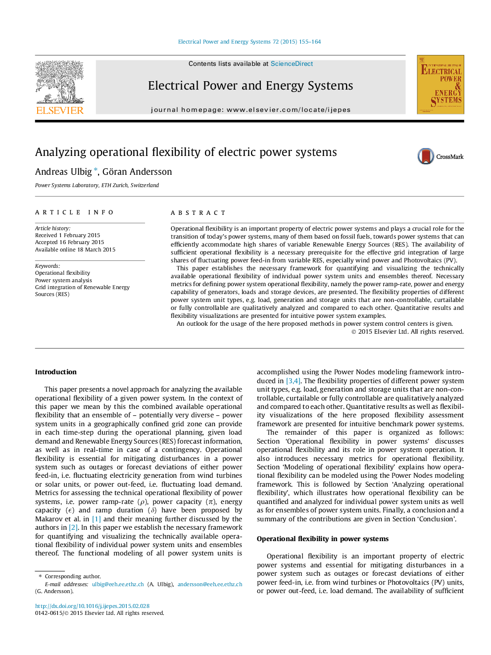 Analyzing operational flexibility of electric power systems