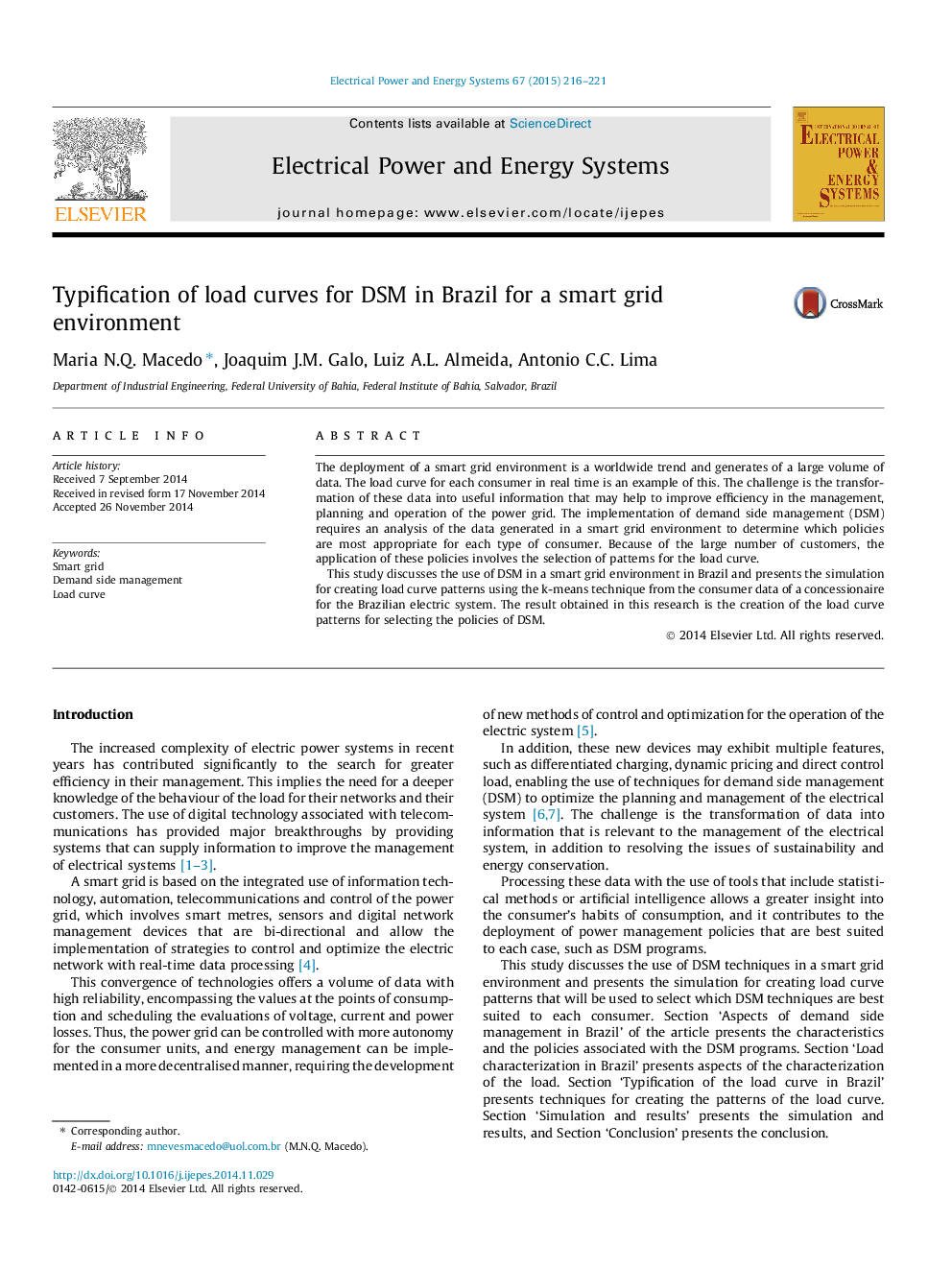 Typification of load curves for DSM in Brazil for a smart grid environment