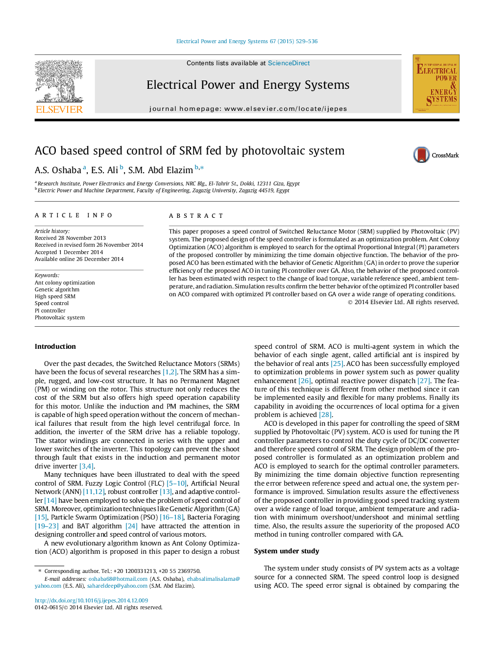 ACO based speed control of SRM fed by photovoltaic system