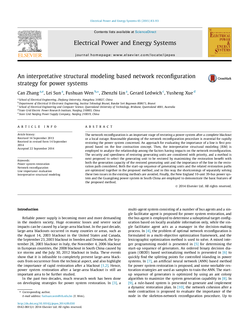 An interpretative structural modeling based network reconfiguration strategy for power systems